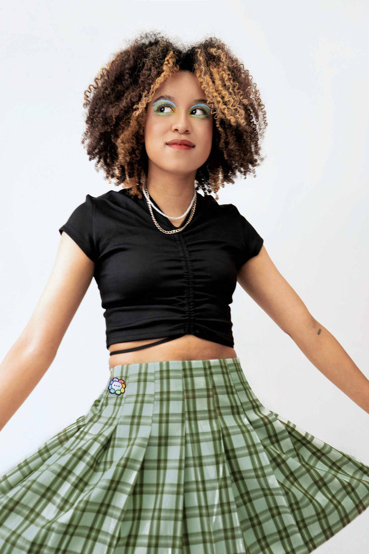 Forest green plaid skirt top